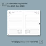 POPRUN Daily Planner 2026 (Jan - Dec), (Purse Size-4.25" x 6.25") 2026 Daily Calendar with One Page Per Day Even Weekends, Hourly Appointment Book with Pocket, PU Leather Softcover - Brown - Image 4