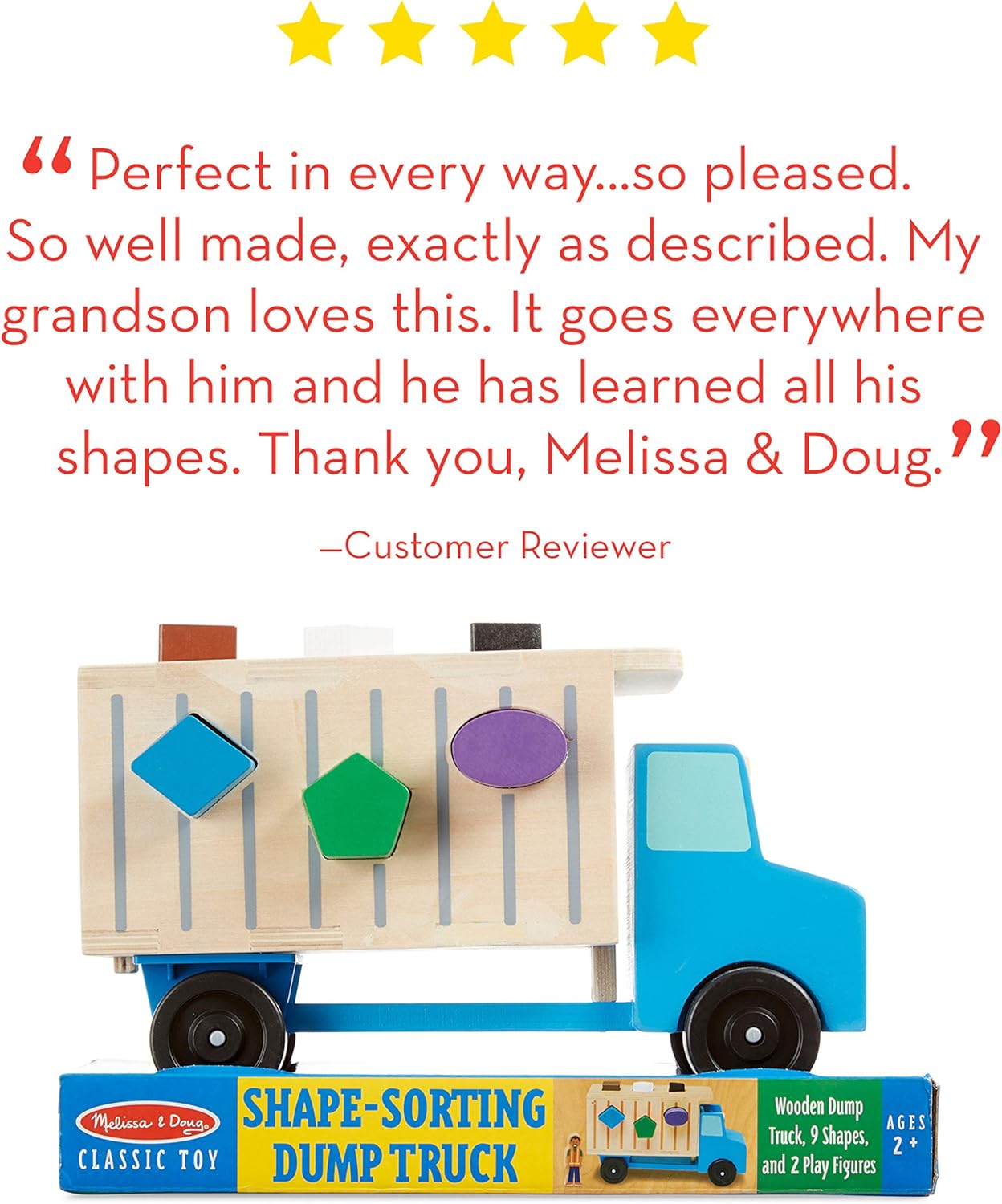 Melissa & Doug Shape-Sorting Wooden Dump Truck Toy with 9 Colorful Shapes and 2 Play Figures Wooden Vehicle Toys, Shape Sorter Toys for Toddlers Ages 2+ - Image 4
