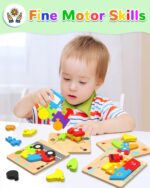 Yetonamr Wooden Toddler Puzzles Gifts Toys for 1 2 3 Years Old Boys Girls, 6 Vehicle Shape Montessori Toys Educational Blocks Stocking Stuffers Kids Gift Baby Learning Toy Age 1-3, 2-4 - Image 4