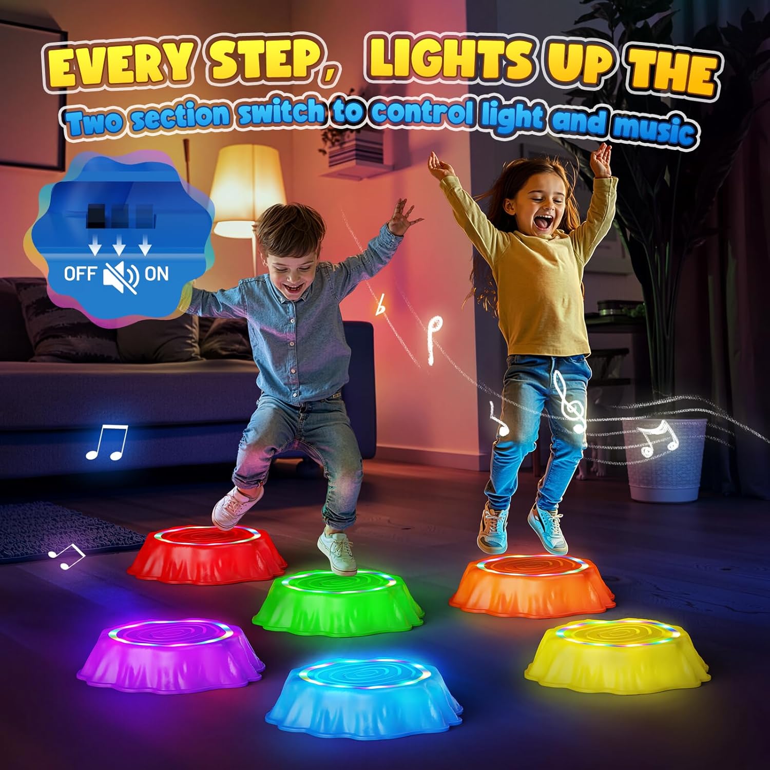 Flooyes Stepping Stones for Kids, 6pcs Light up & Music Non-Slip Stepping Stones, Sensory Toy for Toddler Balance & Coordination Skills, Indoor & Outdoor Toys, Toys for Toddlers Ages 3-5 - Image 3