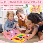 Qizfun Toddler Busy Board Montessori Toys – Sensory Busy Book, Educational Learning Travel Toy for Airplane & Car, Keeps Toddlers Engaged, Birthday Gifts for Toddler Girls - Image 3