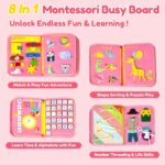 Qizfun Toddler Busy Board Montessori Toys – Sensory Busy Book, Educational Learning Travel Toy for Airplane & Car, Keeps Toddlers Engaged, Birthday Gifts for Toddler Girls - Image 4