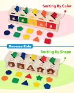 Coogam Montessori Toys Wooden Color Shape Sorting Box Game Geometric Matching Blocks Early Learning Educational Toy Gift for 3 4 5 Year-Old Baby Toddlers - Image 3