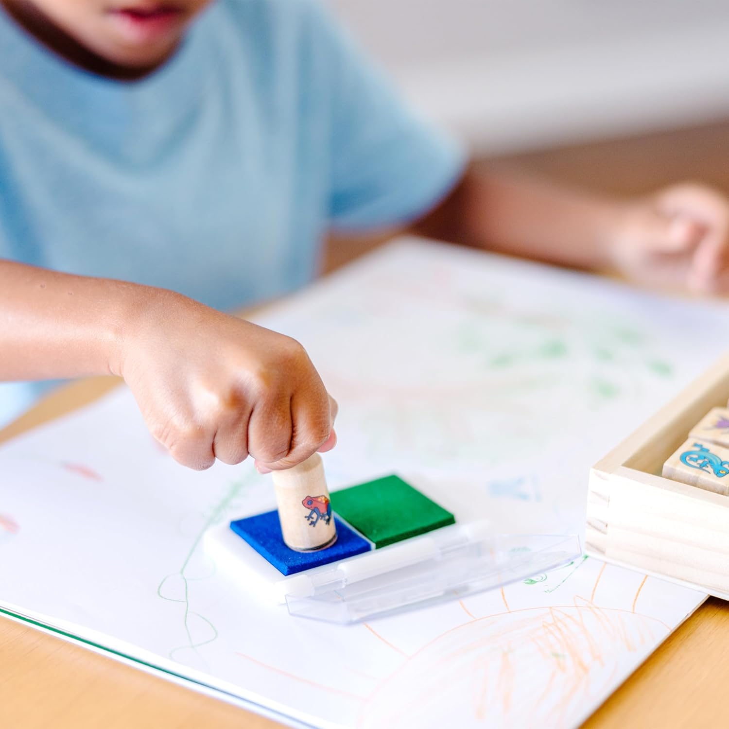 Melissa & Doug Stamp-a-Scene Stamp Set: Rain Forest - 20 Wooden Stamps, 5 Colored Pencils, and 2-Color Stamp Pad - Image 5