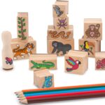 Melissa & Doug Stamp-a-Scene Stamp Set: Rain Forest - 20 Wooden Stamps, 5 Colored Pencils, and 2-Color Stamp Pad - Image 6