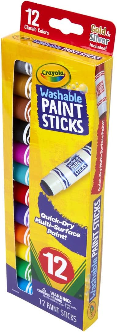Crayola Quick Dry Paint Sticks (12ct), Washable Paint Set for Kids, Arts & Crafts Supplies, Multi-Surface, Assorted Colors, Kids Gifts - Image 3