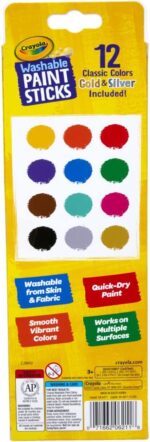 Crayola Quick Dry Paint Sticks (12ct), Washable Paint Set for Kids, Arts & Crafts Supplies, Multi-Surface, Assorted Colors, Kids Gifts - Image 4