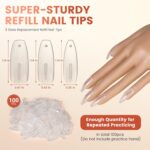 100PCS Replacement Nail Tips for Practice Hand - Clear Refill Acrylic Fake Nail Tips for Silicone Nail Hand Practice - Image 3