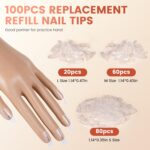 100PCS Replacement Nail Tips for Practice Hand - Clear Refill Acrylic Fake Nail Tips for Silicone Nail Hand Practice - Image 8