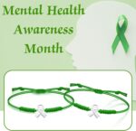 Sasylvia Mental Health Awareness Month Bracelets Gifts Adjustable Green Ribbon Bracelets for Men Women - Image 5