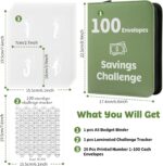 100 Envelopes Money Saving Challenge Binder with Laminated Tracker, PU Money Saving Challenge Budget Binder with Cash Envelopes, Savings Challenge Book with Zipper to Save $5,050 (OliveGreen) - Image 3