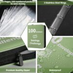 100 Envelopes Money Saving Challenge Binder with Laminated Tracker, PU Money Saving Challenge Budget Binder with Cash Envelopes, Savings Challenge Book with Zipper to Save $5,050 (OliveGreen) - Image 4