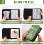 100 Envelopes Money Saving Challenge Binder with Laminated Tracker, PU Money Saving Challenge Budget Binder with Cash Envelopes, Savings Challenge Book with Zipper to Save $5,050 (OliveGreen) - Image 6