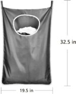 Durable hanging laundry hamper bag Behind door Space Saving with Stainless Steel Hooks Zip, For Bathroom,Kids room,Travel,College Dorm,2pack(Extra Large-Dark Grey) - Image 3