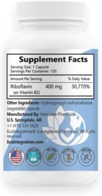 B2-400 Pure Riboflavin - Nervous System Health, Homocysteine Detox, Cardiovascular, Helps Boost Energy, Mental Clarity, Metabolism and Cell Function (120) - Image 3