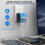 Travel Adapter Worldwide, Universal International Power Plug Adapter W/2.4A 3xUSB-A and 3.0A Type-C Wall Charger, European Travel Plug Adapter for Europe UK EU US CA AU Italy Asia-Blue - Image 3