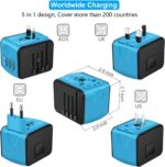 Travel Adapter Worldwide, Universal International Power Plug Adapter W/2.4A 3xUSB-A and 3.0A Type-C Wall Charger, European Travel Plug Adapter for Europe UK EU US CA AU Italy Asia-Blue - Image 4