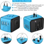 Travel Adapter Worldwide, Universal International Power Plug Adapter W/2.4A 3xUSB-A and 3.0A Type-C Wall Charger, European Travel Plug Adapter for Europe UK EU US CA AU Italy Asia-Blue - Image 6
