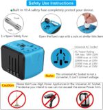 Travel Adapter Worldwide, Universal International Power Plug Adapter W/2.4A 3xUSB-A and 3.0A Type-C Wall Charger, European Travel Plug Adapter for Europe UK EU US CA AU Italy Asia-Blue - Image 7