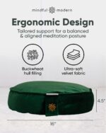 Mindful Modern Velvet Meditation Cushion | Luxe Zafu Yoga Floor Pillow Seat | Posture Support | Buckwheat Hull Filled | Large Round Cushion with Removable Washable Cover + Carry Handle - Image 4