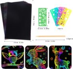 heynsgu 50Pcs Rainbow Scratch Paper Art Notebooks, Black Magic Sketch Book Pads with Stencils for Kids Crafts Artist Drawing Activity Toy Christmas Brithday Gifts Ages 3-12 - Image 4