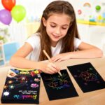 heynsgu 50Pcs Rainbow Scratch Paper Art Notebooks, Black Magic Sketch Book Pads with Stencils for Kids Crafts Artist Drawing Activity Toy Christmas Brithday Gifts Ages 3-12 - Image 5