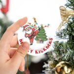 Santa Karate Christmas Ornament - Round Ceramic 3", Martial Arts for Taekwondo Boys Girls, Holiday Season Decorations - Image 3