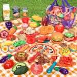 Pretend Play Food for Kids Kitchen, 78Pc Cutting Toy Food with Storage Bag - Image 8