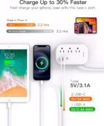 BESHON Flat Plug Power Strip, 3 Outlets with 3 USB Ports(2 USB C), Ultra Flat 3.2ft Wrapped Around Extension Cord for Cruise Ship, Travel, Dorm Room Essentials - Image 4