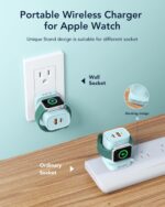 VRURC for Apple Watch Charger, Wireless Magnetic Portable iWatch Charger, PD 20W 3-in-1 Travel Essentials Fast Charging Block for iWatch Ultra/SE/11/10/9/8/7/6/5,iPhone 17/16/15/14/13 etc-Green - Image 3