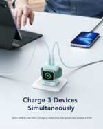 VRURC for Apple Watch Charger, Wireless Magnetic Portable iWatch Charger, PD 20W 3-in-1 Travel Essentials Fast Charging Block for iWatch Ultra/SE/11/10/9/8/7/6/5,iPhone 17/16/15/14/13 etc-Green - Image 6