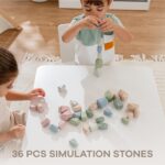 Comfy Cubs Stacking Rocks 36 Pieces, 36 Months+, Educational Toddler Stacking Blocks, Promotes Imagination, Balance & Fine Motor Skills - Wooden Rocks Sensory Toys Gift for Kid, Neutral Pack - Image 6