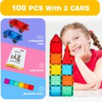 Gemmicc 100 PCS Magnetic Tiles with 2 Cars, STEM Approved Educational Magnet BuildingToys, Magnet Puzzles Stacking Blocks for Boys Girls - Image 3
