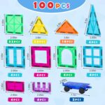 Gemmicc 100 PCS Magnetic Tiles with 2 Cars, STEM Approved Educational Magnet BuildingToys, Magnet Puzzles Stacking Blocks for Boys Girls - Image 9
