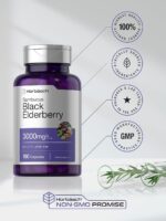 Horbäach Black Elderberry | 3000mg Capsules | 180 Count | Non-GMO, Gluten Free | Sambucus Extract Supplement - Image 5