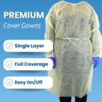 HCS PPE Gowns - Disposable Gowns, Medical - Single Layer, Spunbound Isolation Gown Disposable - Elastic Cuffs, Neck & Waist Tie - Home, Clinic, Dentist, Hospital - Yellow Cover Gown, Large (10 Pack) - Image 3