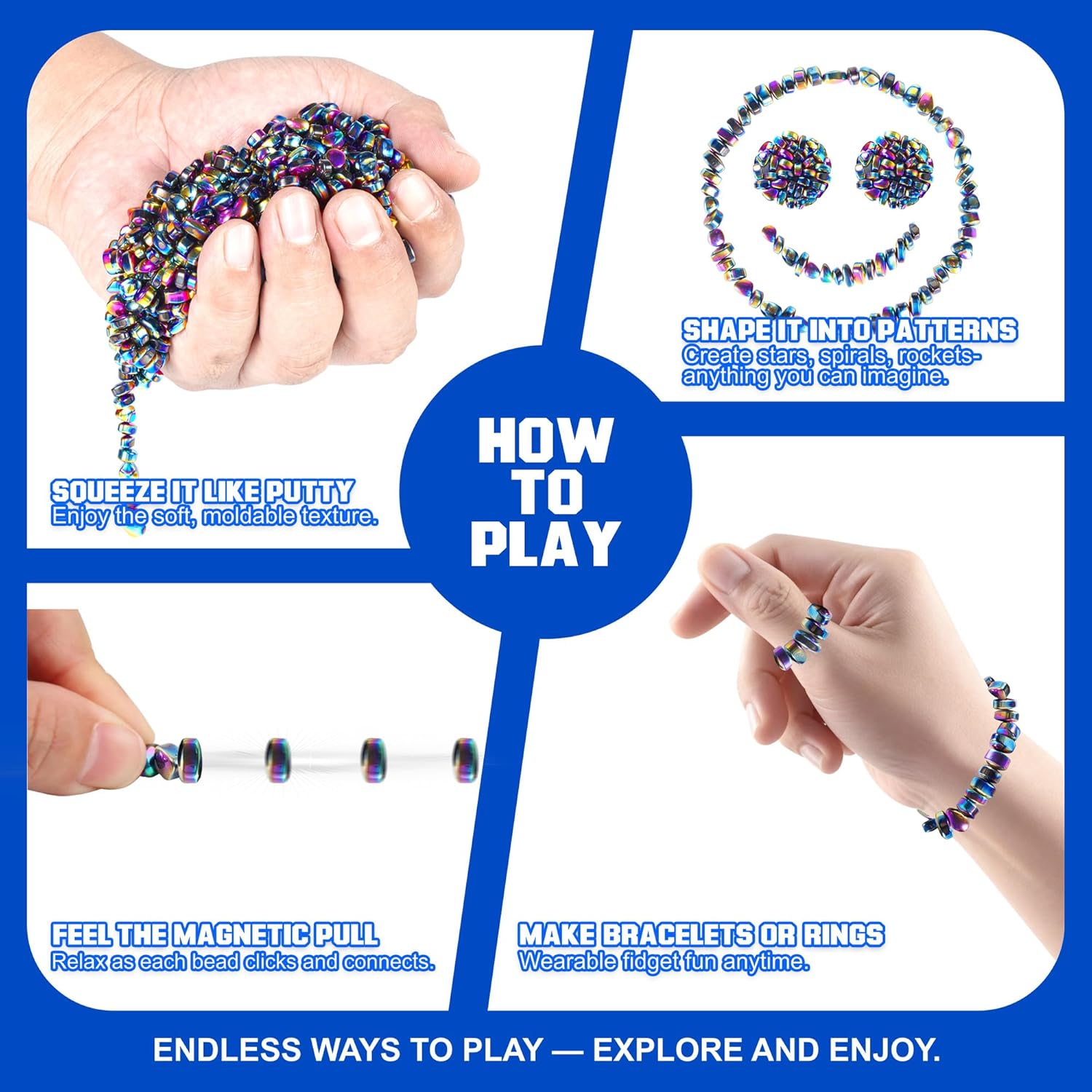 Fidget Toys, 550 PCS Magnetic Putty Sensory Toys for Stress Relief, Anxiety, Autism & ADHD, Colorful DIY Desk Fidget Toys for Teens & Adults, Office Toys Gifts for Men & Women - Image 4