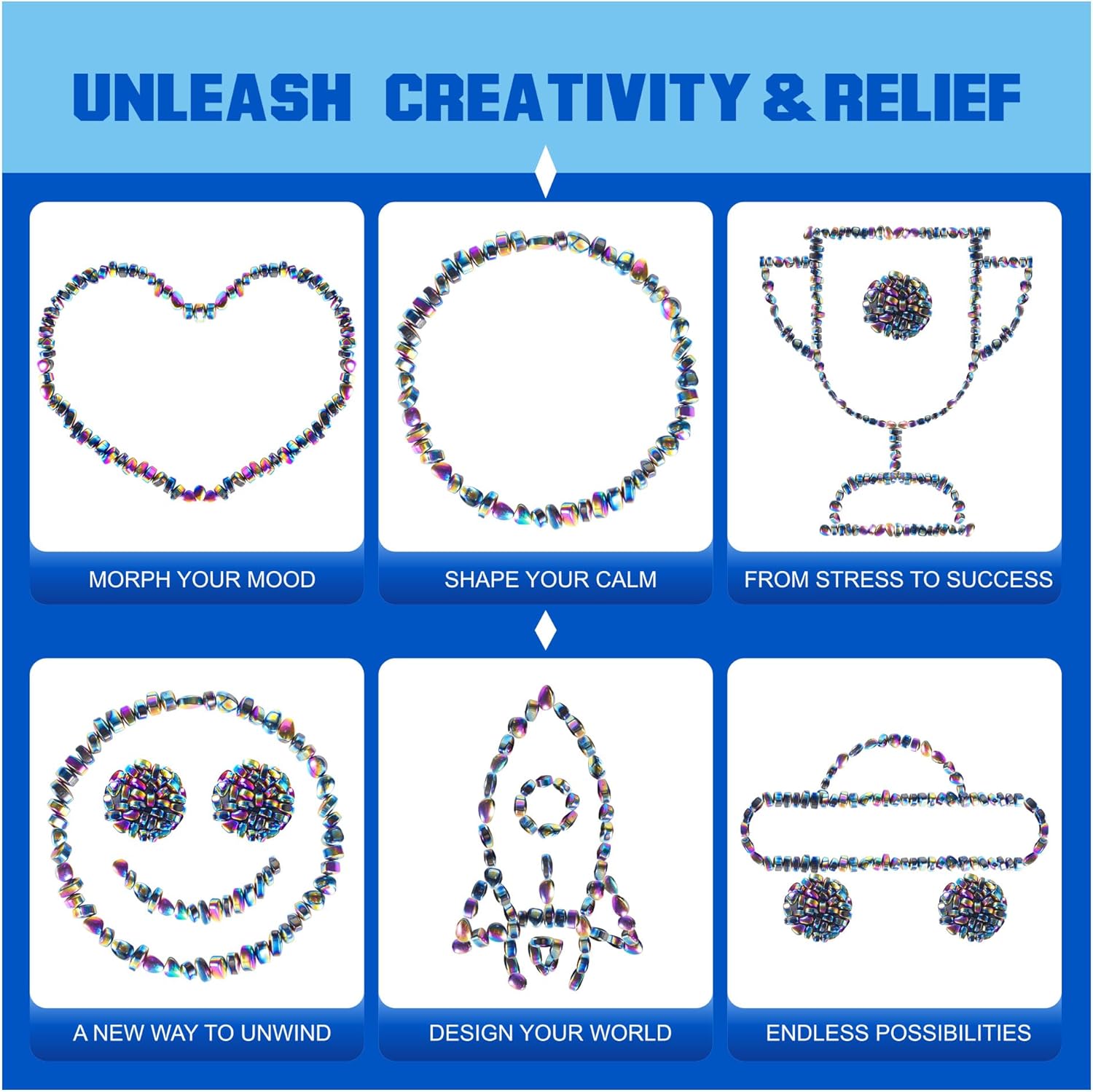 Fidget Toys, 550 PCS Magnetic Putty Sensory Toys for Stress Relief, Anxiety, Autism & ADHD, Colorful DIY Desk Fidget Toys for Teens & Adults, Office Toys Gifts for Men & Women - Image 6