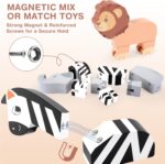 Joyreal Magnetic Mix or Match Jungle Animals Toy Play Set, 16 Pcs Wooden Building Blocks Play Set Toy for 1 Year Old, Fine Motor Montessori Game Preschool Educational Gift for Ages 1-5 - Image 3