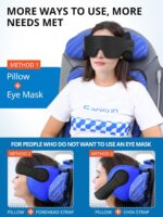 Travel Pillows for Airplanes with Sleep Eye Mask, Chin Strap, Airplane Pillow for Long Flights, Car Road Trip, 360° Headrest, Stop Bobblehead, Red - Image 3