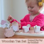 Wooden Tea Set for Little Girls, Pretend Play Tea Party Set Toy with 27 PCS Play Kitchen Accessories, Princess Tea Set Toy, Birthday Gift for Kids 3-5 Years Old, Improve Imagination - Image 3
