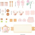 Wooden Tea Set for Little Girls, Pretend Play Tea Party Set Toy with 27 PCS Play Kitchen Accessories, Princess Tea Set Toy, Birthday Gift for Kids 3-5 Years Old, Improve Imagination - Image 5