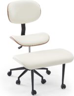 Bestier Cross Legged Office Chair with Wider Bentwood Back Support, Ergonomic Meditation Office Chair for Adults up to 300 lbs, 360° Swivel Adjustable Height for Multi Position White - Image 9