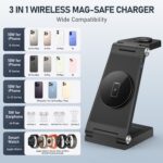 Magnetic Wireless Charger Stand, 3 in 1 Foldable Wireless Charging Station with 20W Adapter, Travel Charger for Multiple Devices for iPhone 17 16 15 14 13 12 Pro/Max/Plus/Mini, iWatch, AirPods - Image 6
