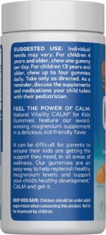 Natural Vitality Calm, Magnesium Citrate Kids Supplement, Stress Relief Gummies, Supports a Healthy Response to Stress, Gluten Free, Vegan, Sweet Citrus, 120 Gummies - Image 4