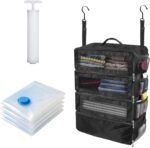 Suitcase Organizer, Travel Luggage Organizer Portable Hanging Travel Shelves Collapsible Hanging Packing Cubes for Carry on Suitcase with 5 Medium Vacuum Storage Bags and Hand Pump,Black - Image 3