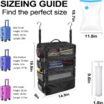 Suitcase Organizer, Travel Luggage Organizer Portable Hanging Travel Shelves Collapsible Hanging Packing Cubes for Carry on Suitcase with 5 Medium Vacuum Storage Bags and Hand Pump,Black - Image 6