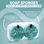 Travel Size Body Wash Women Shower Sponges (2 Pack) | 30 + Washes Travel Loofah with Case | Travel Body Wash Women Shower Sponge Soap w/Natural Extracts | Travel Soap Sponge Body Wash (Ocean Breeze) - Image 3