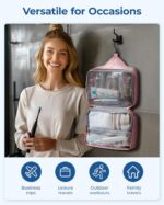 BAGSMART Travel Toiletry Bag for Men/Women, Dopp Kit Organizer Water-resistant Shaving Bag for Toiletries Accessories, Pink - Image 7