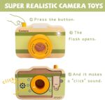Wooden Mini Pretend Camera Toy with Real Sounds and Light for Toddlers 3 Years Old, Neck Hanging Photographed Props for Boys Girls Children Kids - Image 3